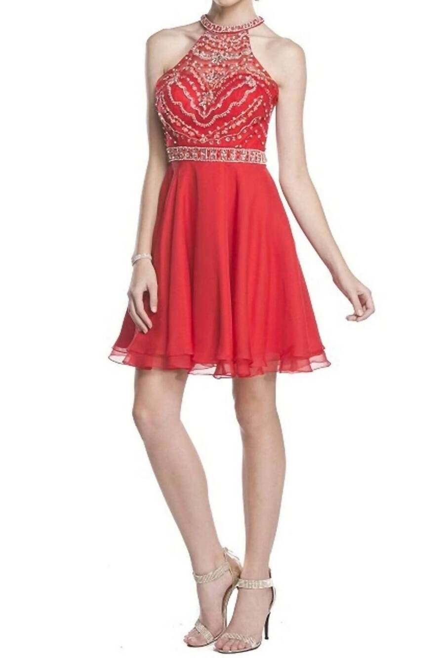 NEW ASPEED DESIGN ornate halter homecoming dress in red